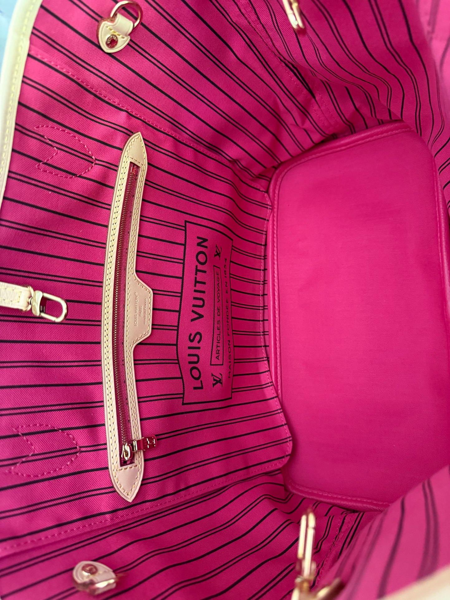 Louis Vuitton Neverfull Bandouliere Inside Out MM Mono Rose Pondichery