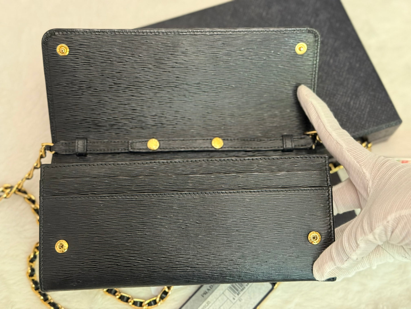 Prada Wallet on Chain Black Vitello Move Leather Clutch 1MT290