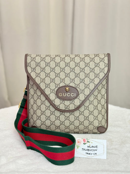 Gucci GG Supreme Monogram Web Medium Neo Vintage Messenger Flap Bag Beige