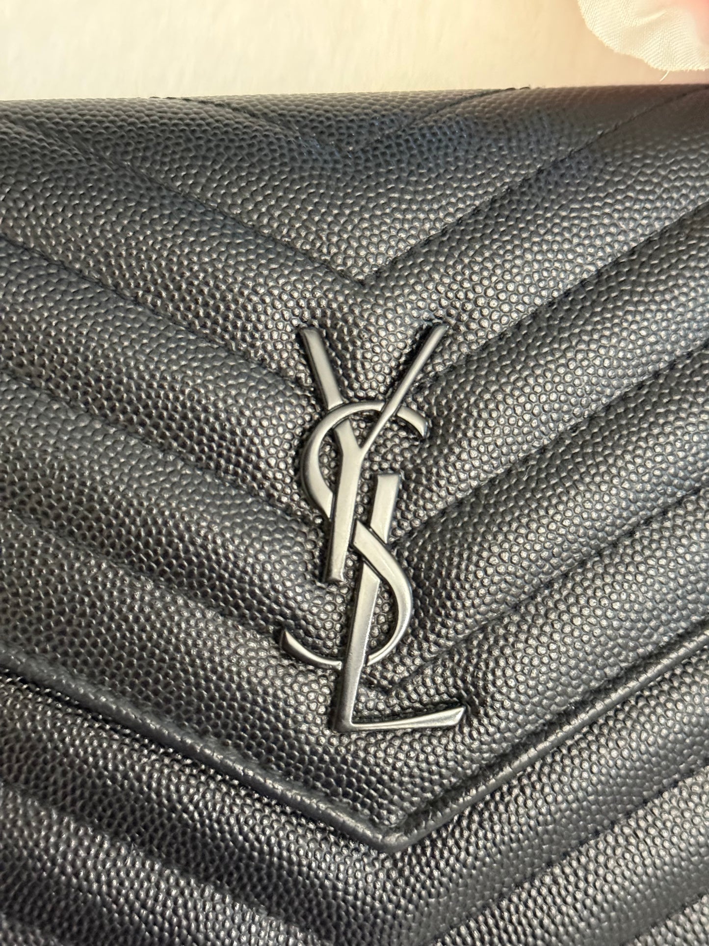 Saint Laurent Cassandre Wallet on Chain Black Grain Poudre Black HW