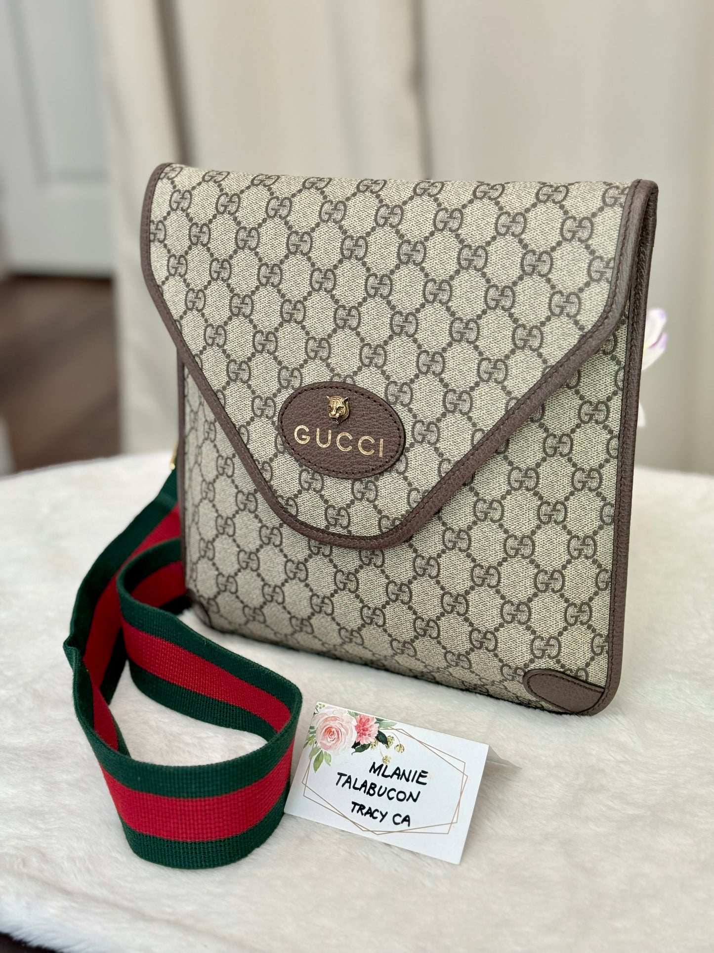 Gucci GG Supreme Monogram Web Medium Neo Vintage Messenger Flap Bag Beige