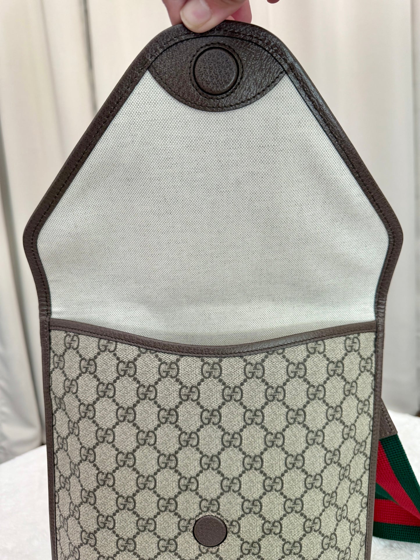 Gucci GG Supreme Monogram Web Medium Neo Vintage Messenger Flap Bag Beige