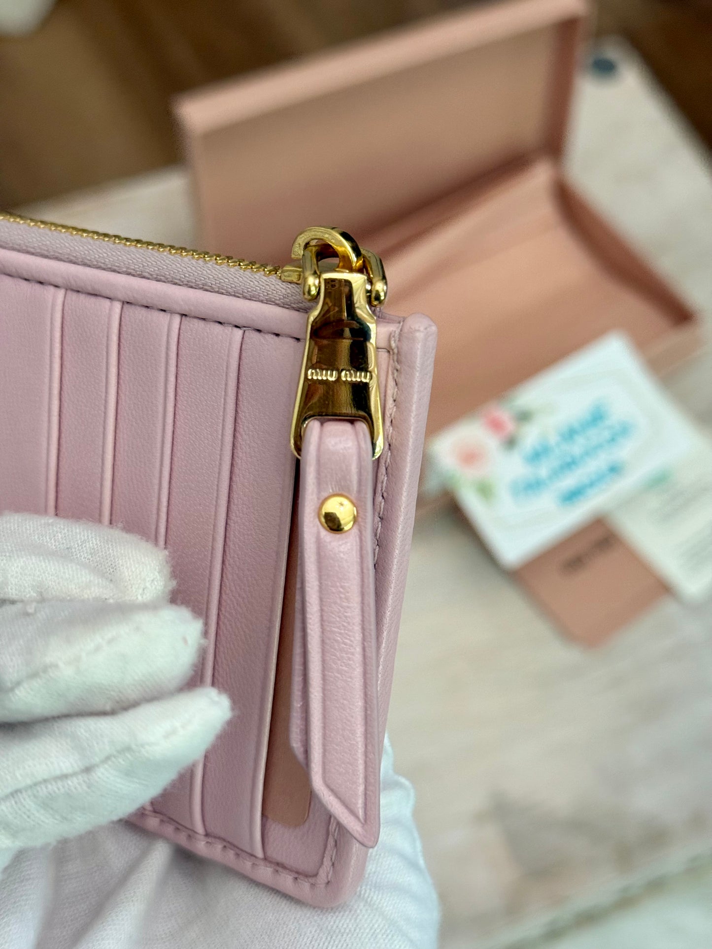 Miu Miu Matelasse Card Case Wallet in Pink