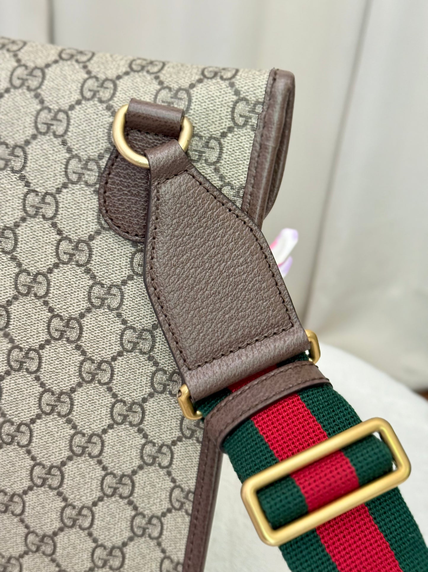 Gucci GG Supreme Monogram Web Medium Neo Vintage Messenger Flap Bag Beige