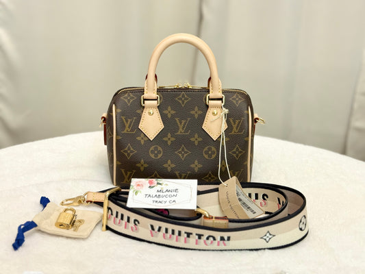 Louis Vuitton Speedy Bandouliere 20 Mono with Black/Pink Adjustable Strap