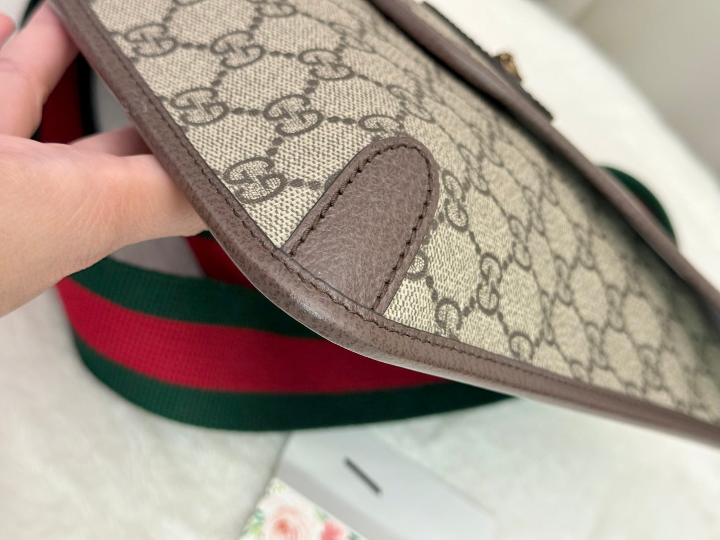 Gucci GG Supreme Monogram Web Medium Neo Vintage Messenger Flap Bag Beige