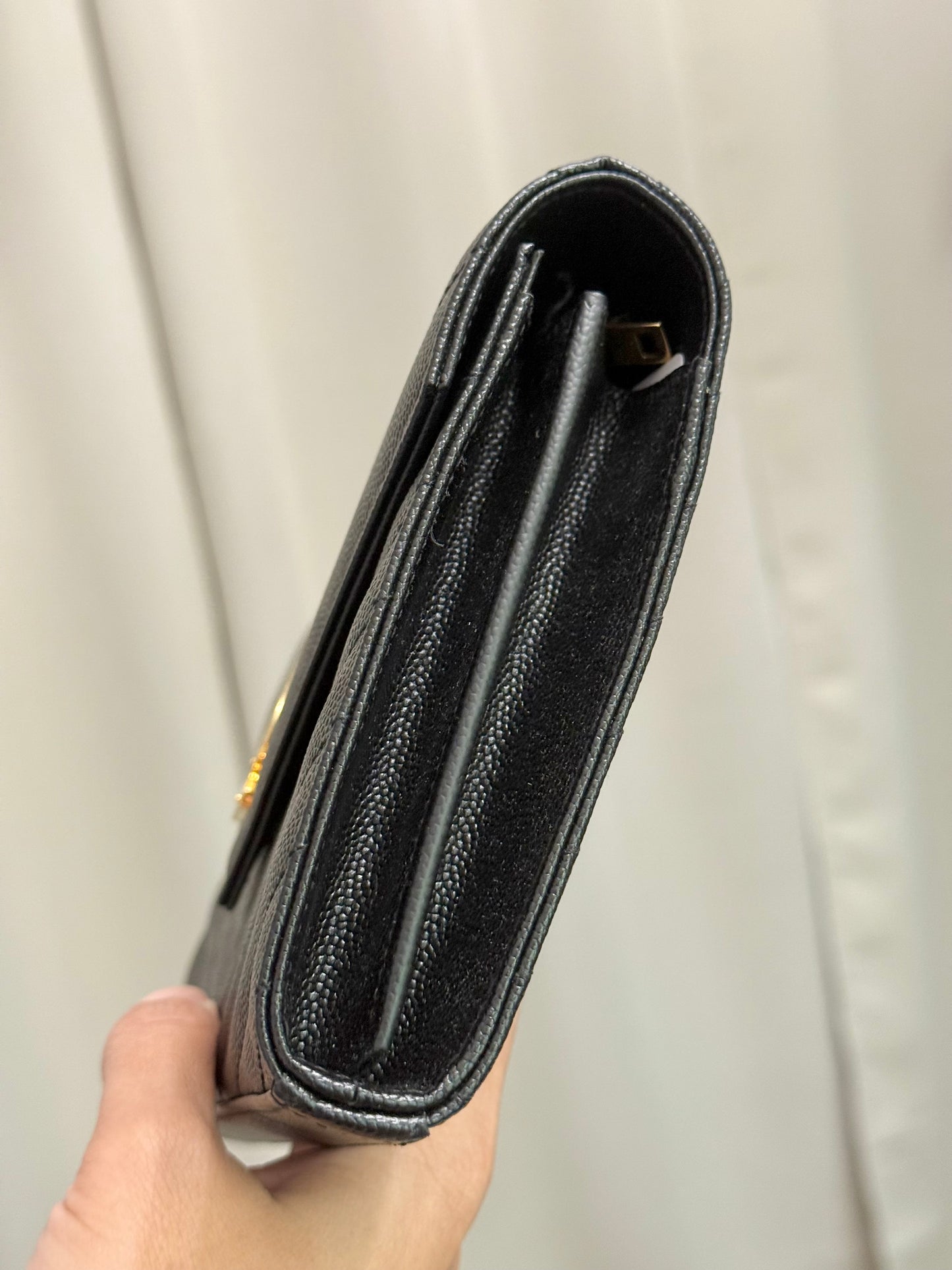 YSL Cassandre Wallet on Chain In Black Grained Leather with Gold HW