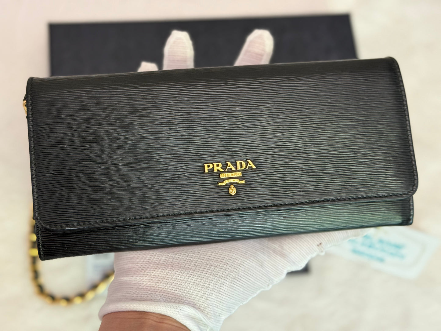 Prada Wallet on Chain Black Vitello Move Leather Clutch 1MT290