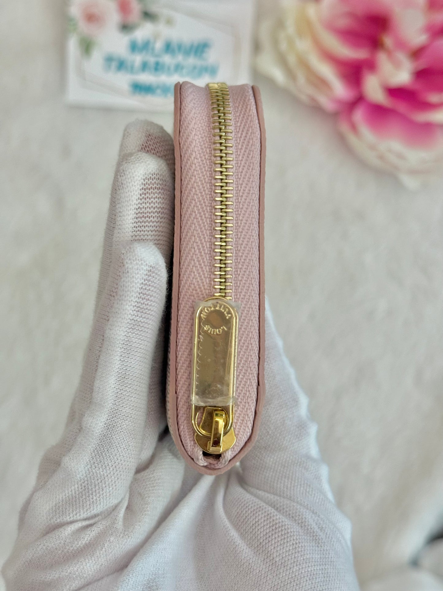 Louis Vuitton Zippy Coin Purse Damier Azur Rose Ballerine