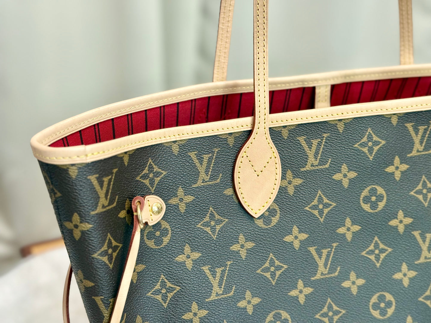 Louis Vuitton Neverfull MM Mono with Cerise Interior
