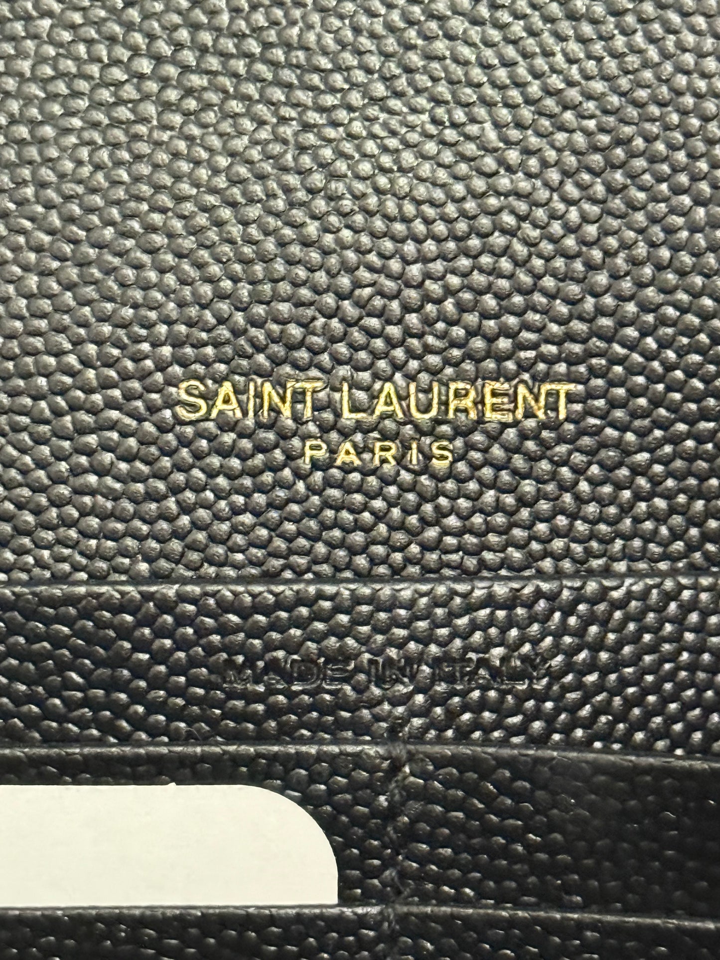 YSL Cassandre Wallet on Chain In Black Grained Leather with Gold HW