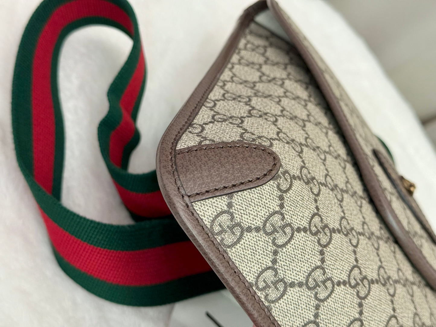 Gucci GG Supreme Monogram Web Medium Neo Vintage Messenger Flap Bag Beige