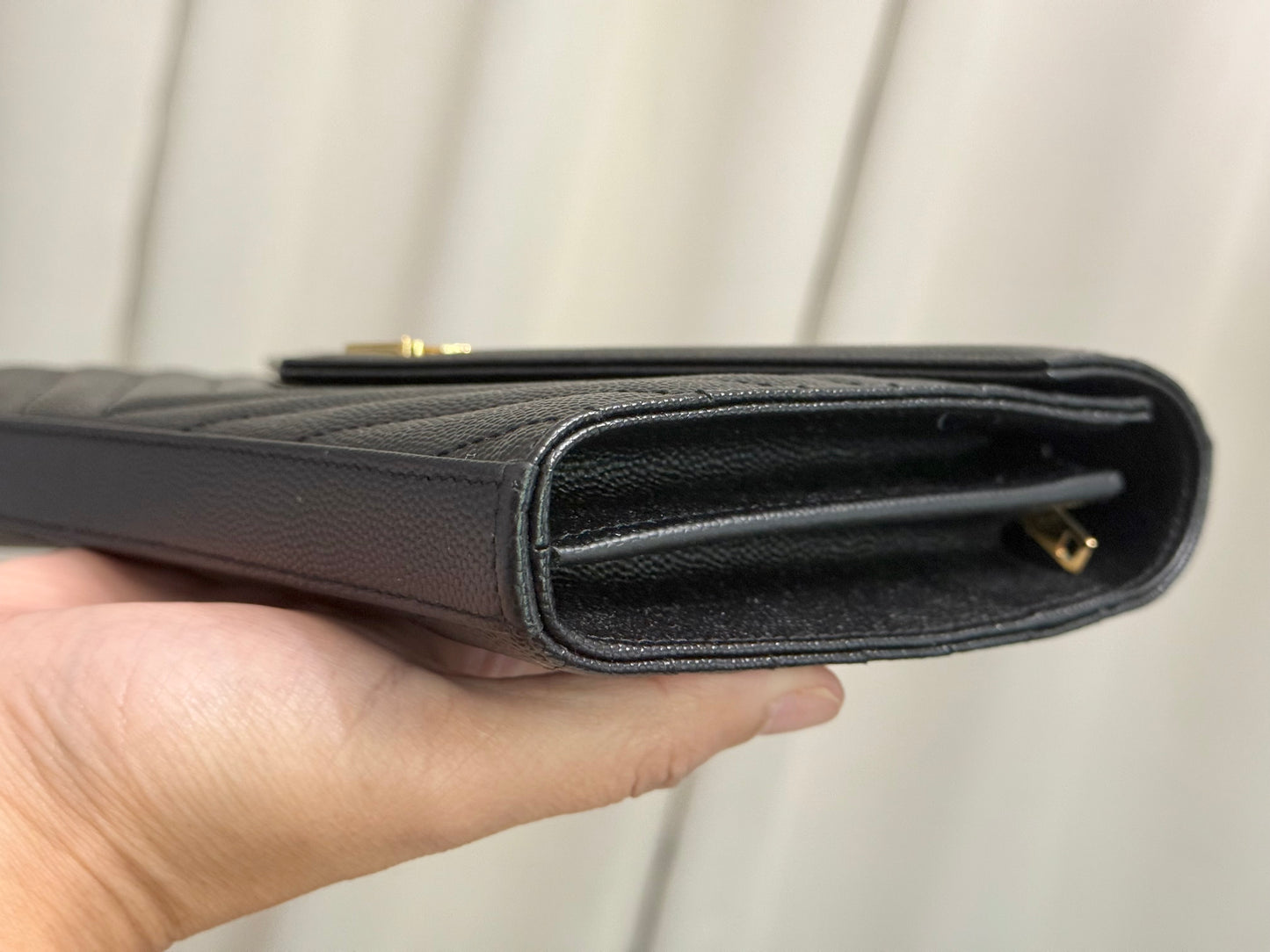 YSL Cassandre Wallet on Chain In Black Grained Leather with Gold HW