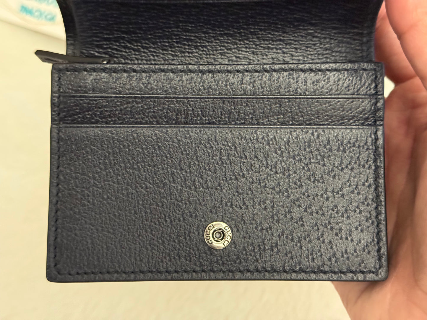 Gucci GG Supreme Monogram Textured Dollar Calfskin Web Ophidia Card Case Beige Blue