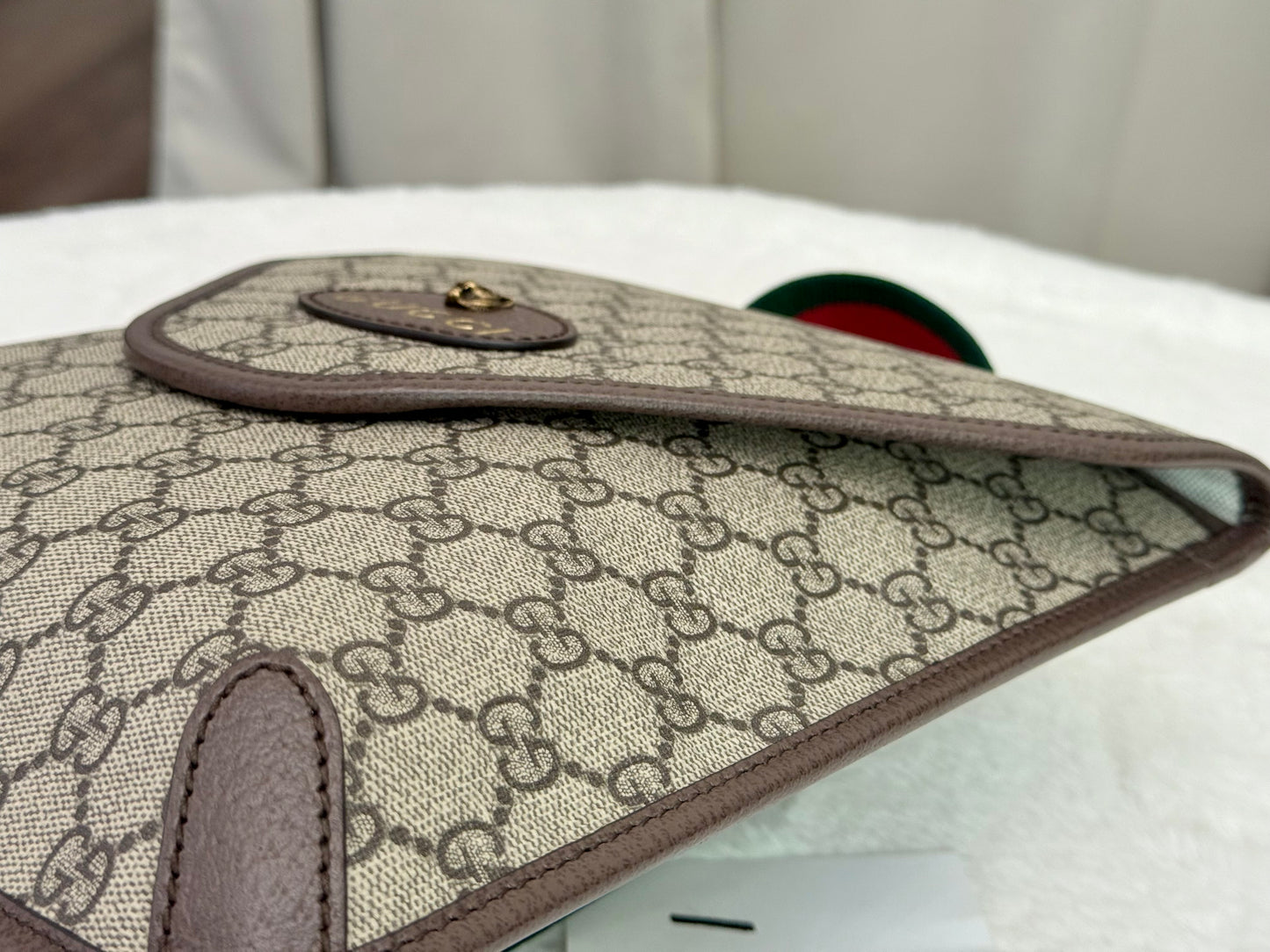 Gucci GG Supreme Monogram Web Medium Neo Vintage Messenger Flap Bag Beige