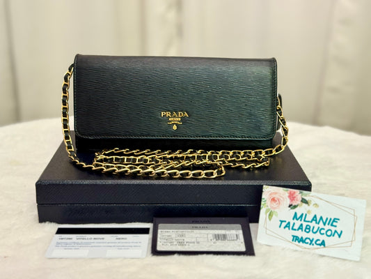 Prada Wallet on Chain Black Vitello Move Leather Clutch 1MT290