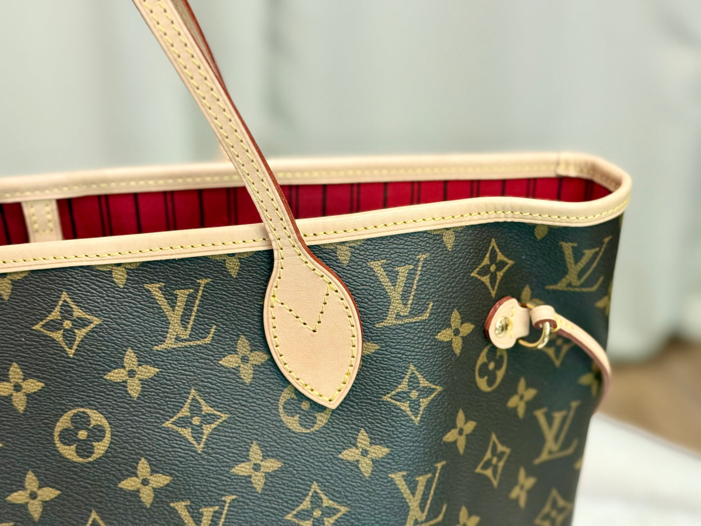 Louis Vuitton Neverfull MM Mono with Cerise Interior