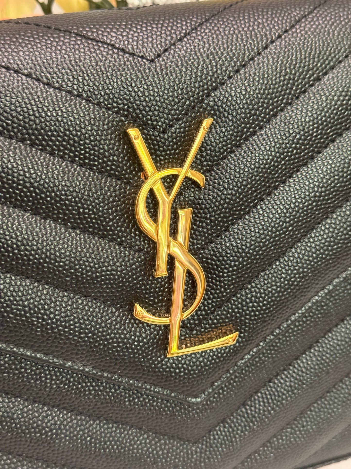 YSL Cassandre Wallet on Chain In Black Grained Leather with Gold HW