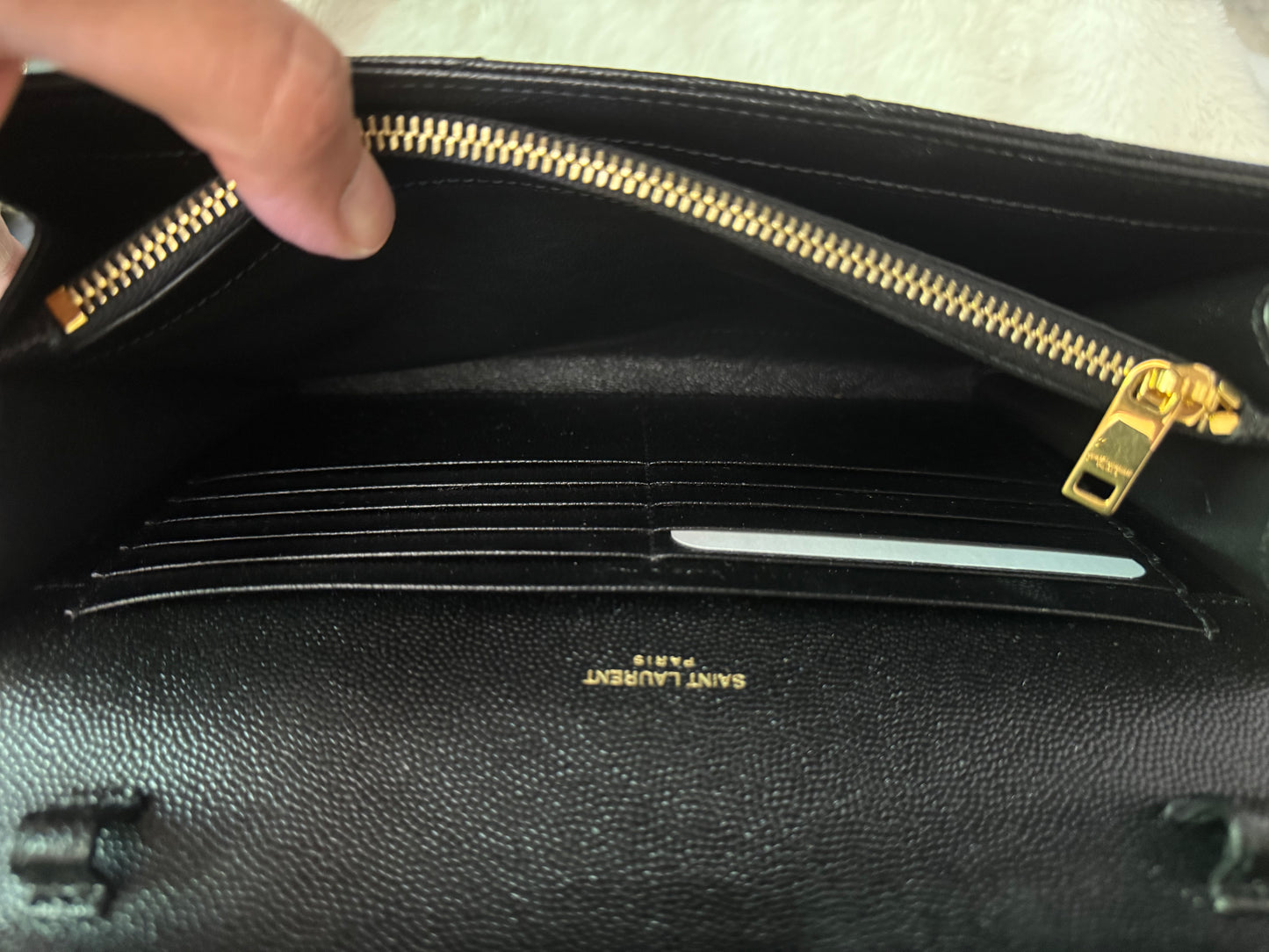 YSL Cassandre Wallet on Chain In Black Grained Leather with Gold HW