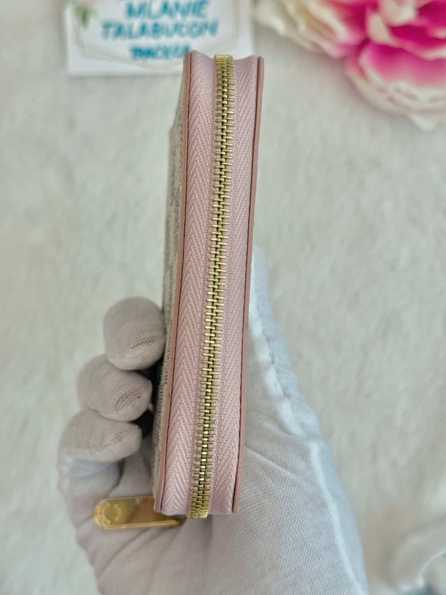 Louis Vuitton Zippy Coin Purse Damier Azur Rose Ballerine