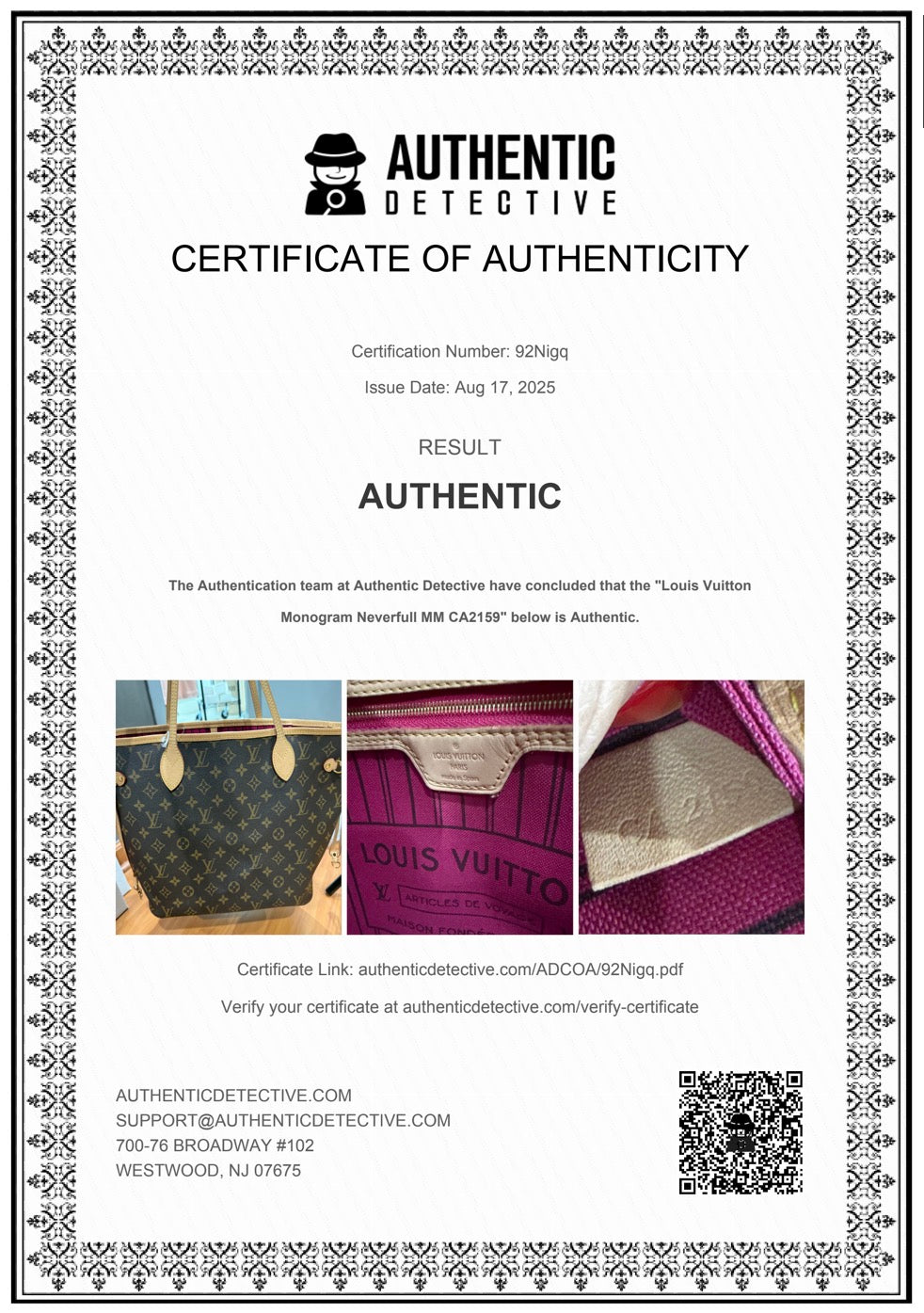 Louis Vuitton Neverfull MM Mono Pivoine Bag Only