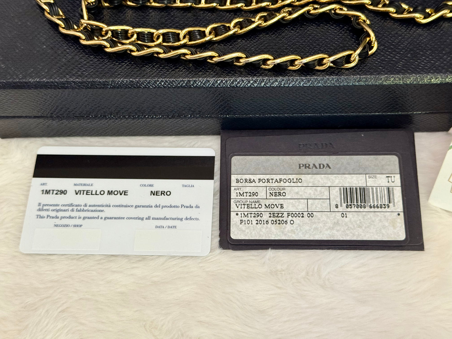 Prada Wallet on Chain Black Vitello Move Leather Clutch 1MT290