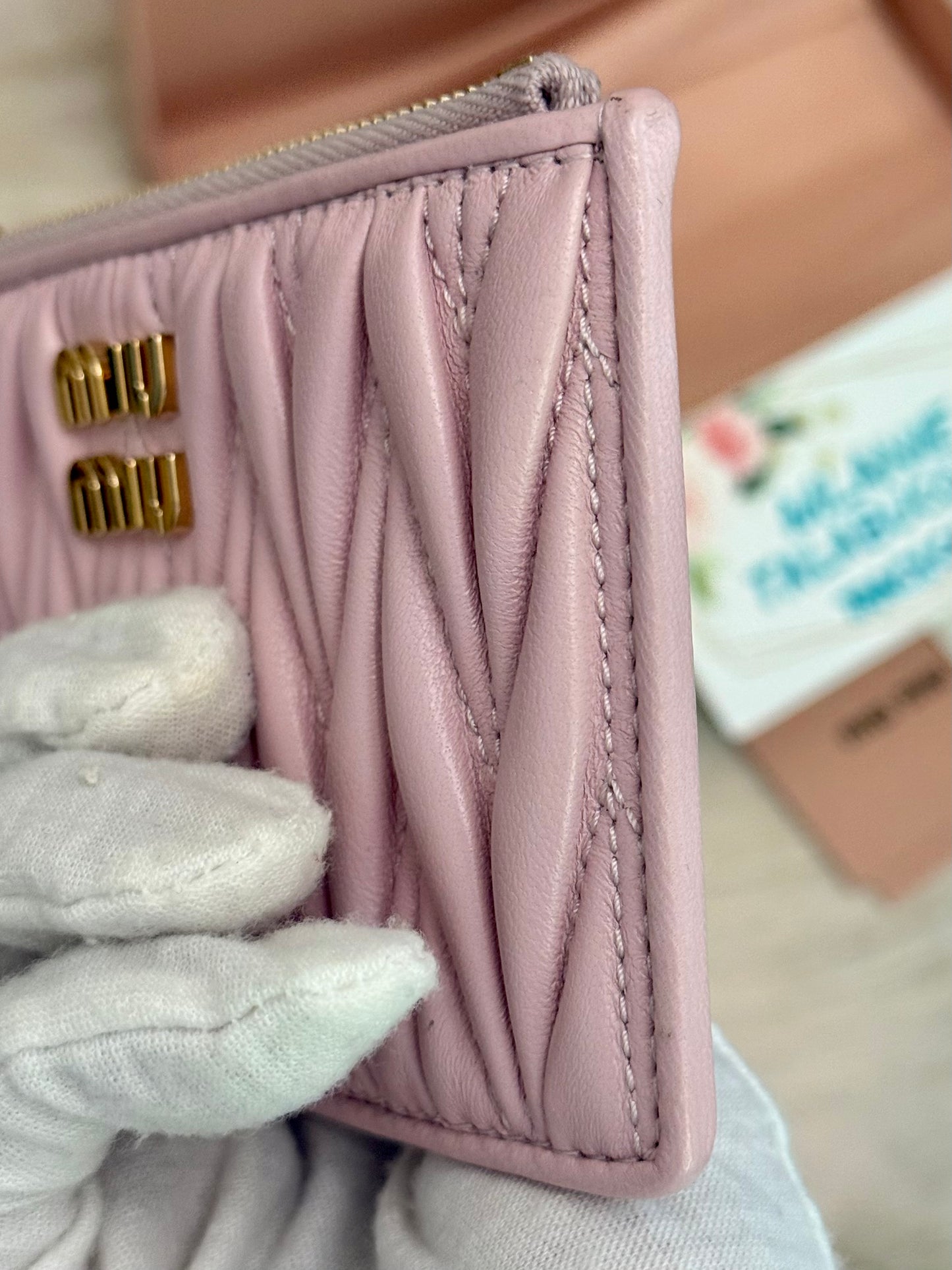 Miu Miu Matelasse Card Case Wallet in Pink