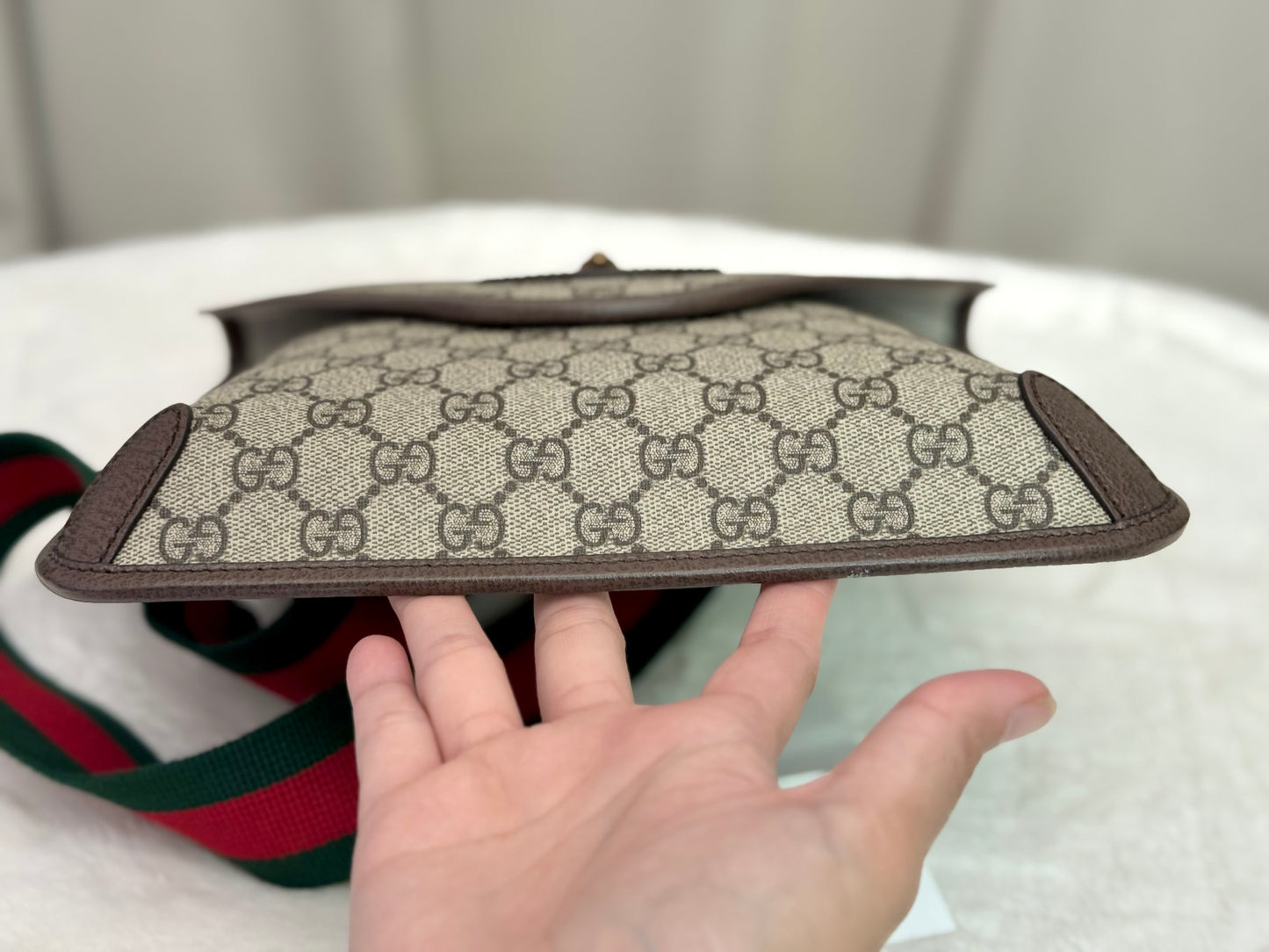 Gucci GG Supreme Monogram Web Medium Neo Vintage Messenger Flap Bag Beige