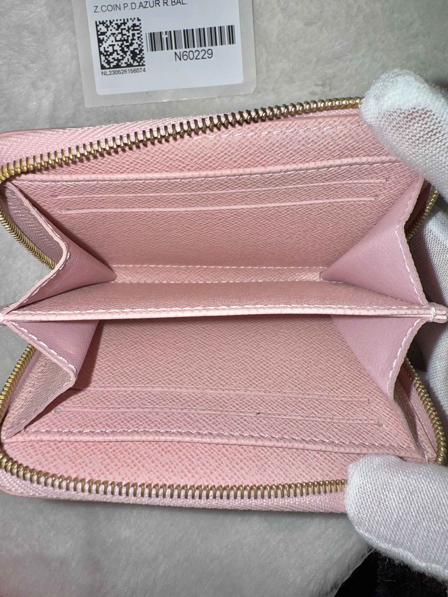 Louis Vuitton Zippy Coin Purse Damier Azur Rose Ballerine