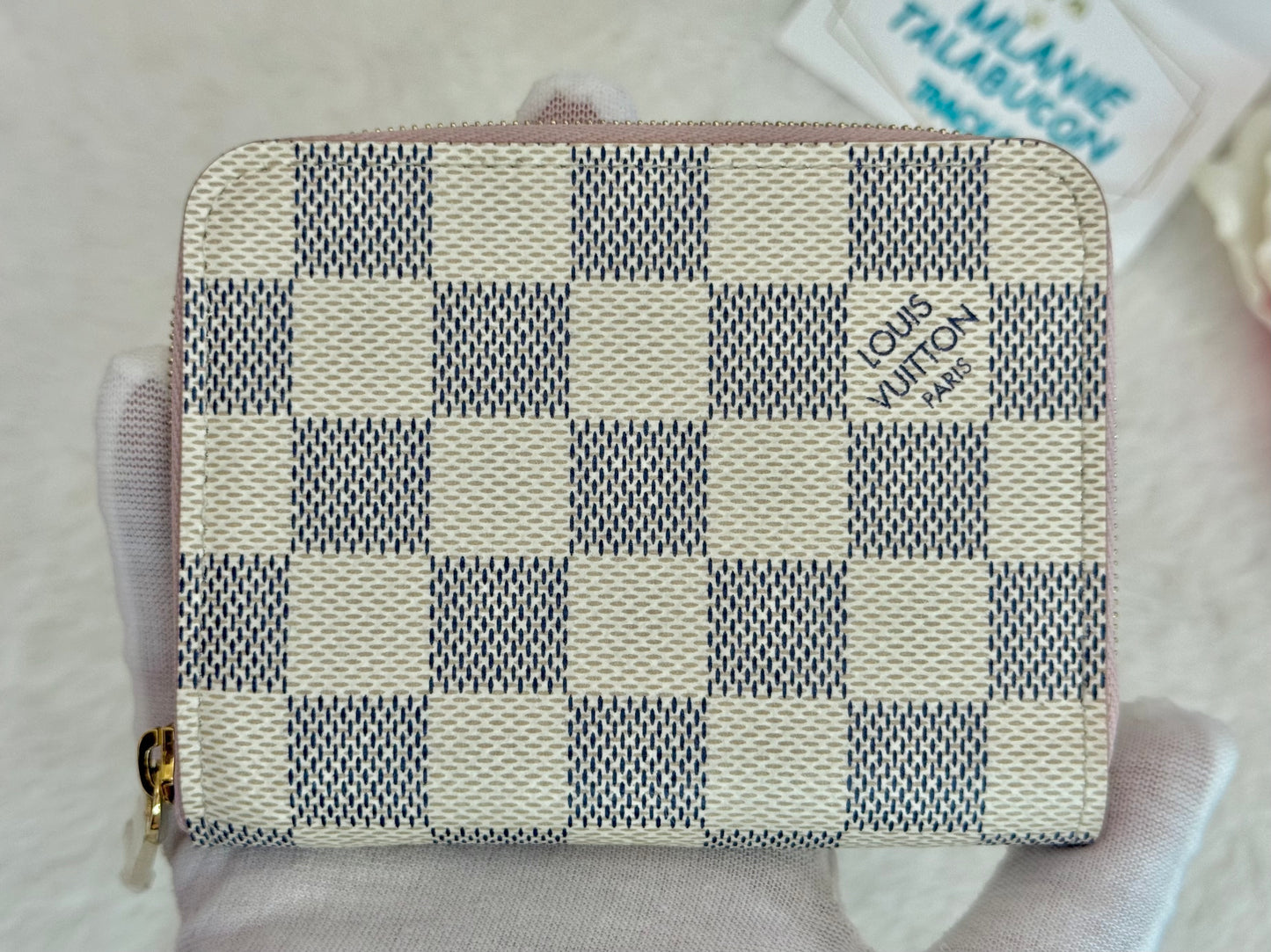 Louis Vuitton Zippy Coin Purse Damier Azur Rose Ballerine