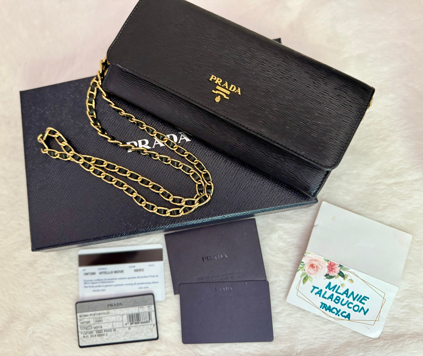 Prada Wallet on Chain Black Vitello Move Leather Clutch 1MT290