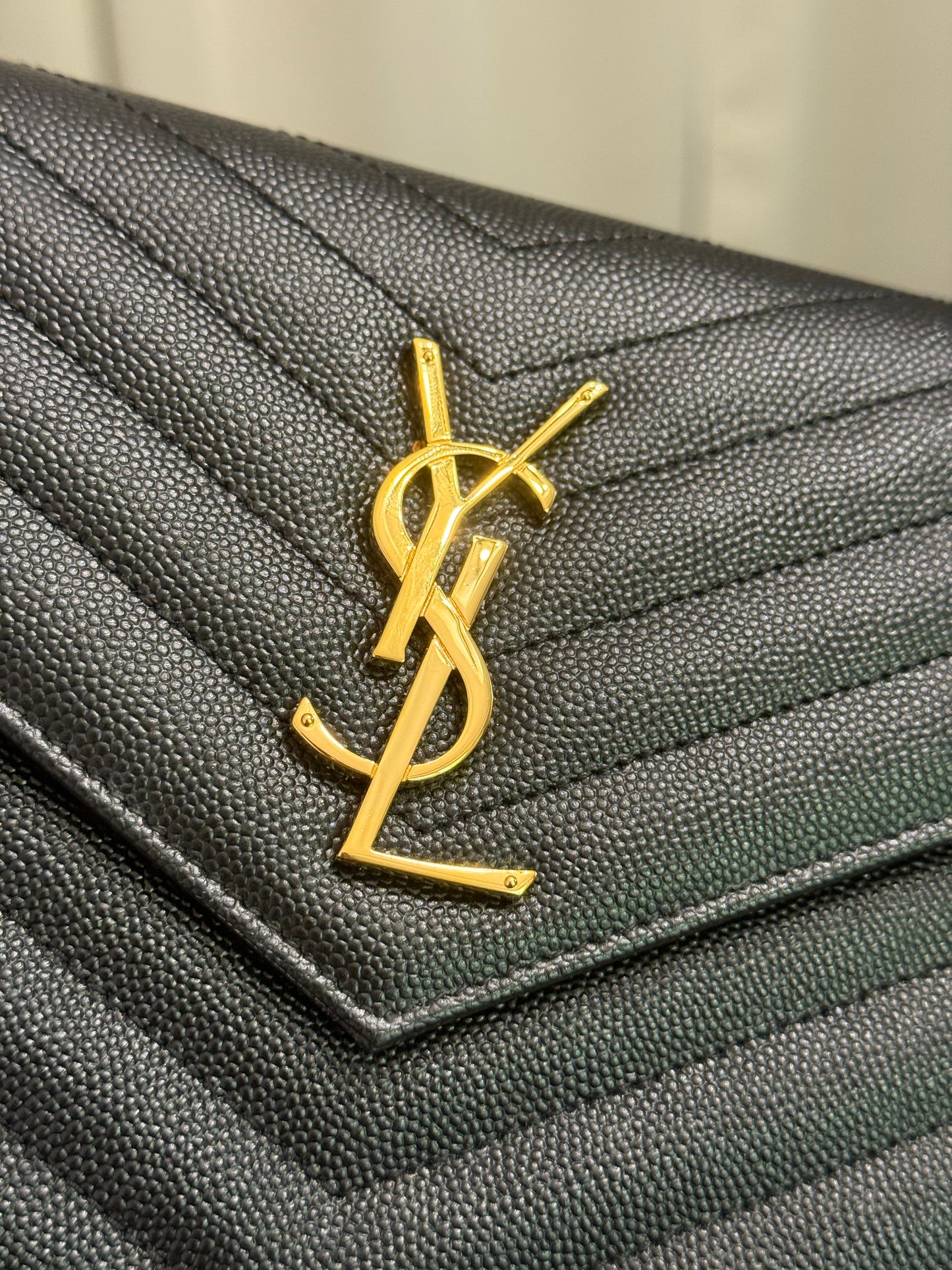 YSL Cassandre Wallet on Chain In Black Grained Leather with Gold HW