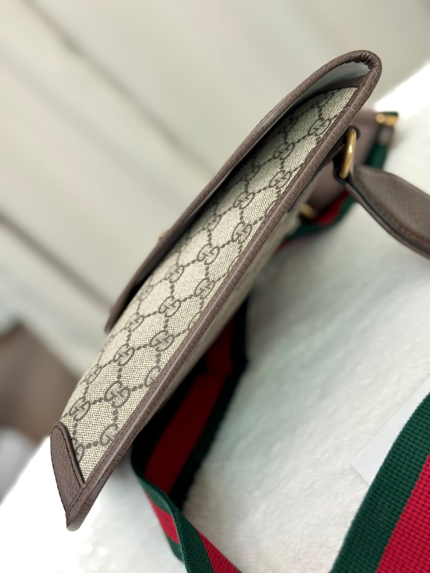 Gucci GG Supreme Monogram Web Medium Neo Vintage Messenger Flap Bag Beige