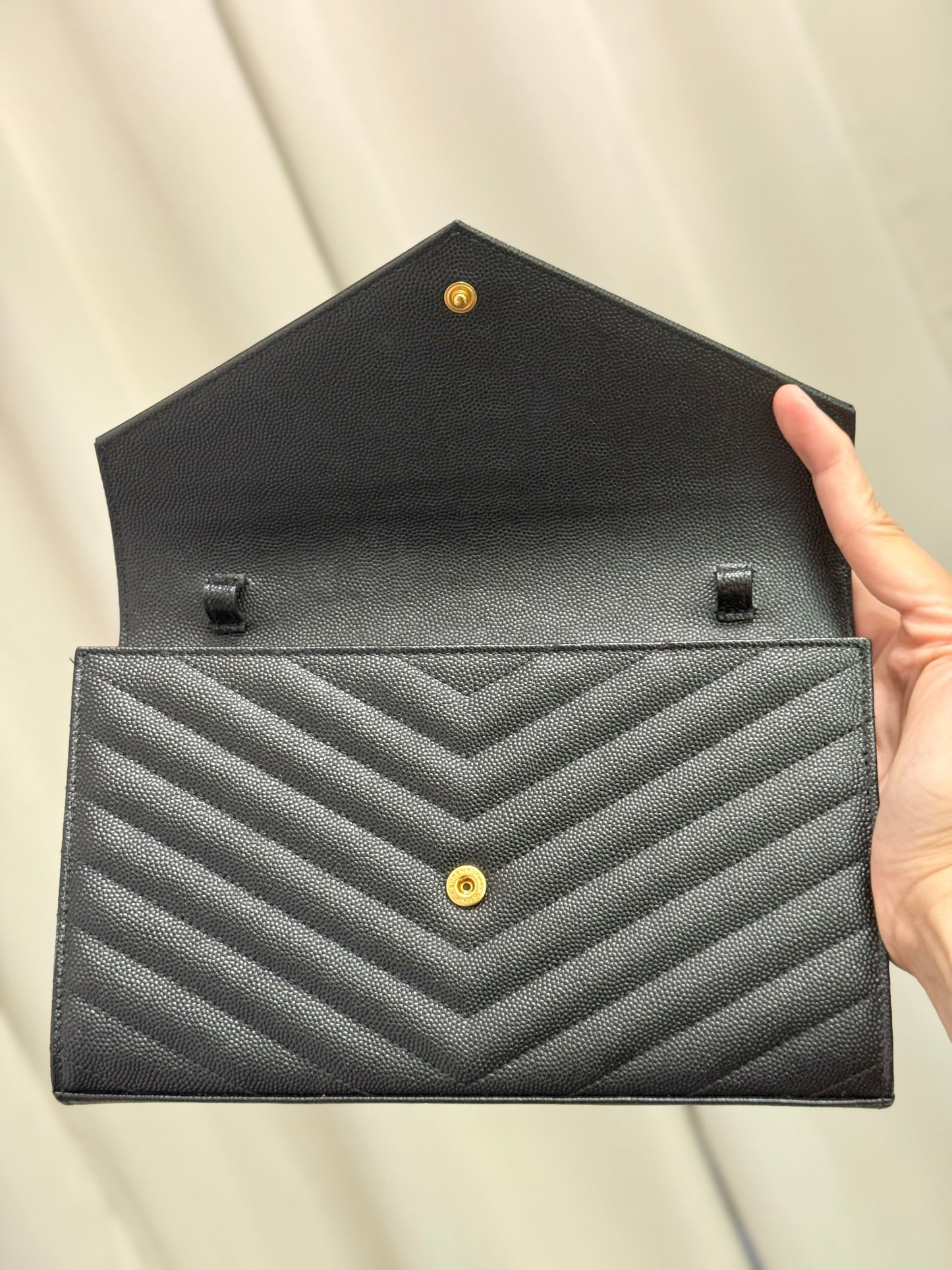 YSL Cassandre Wallet on Chain In Black Grained Leather with Gold HW