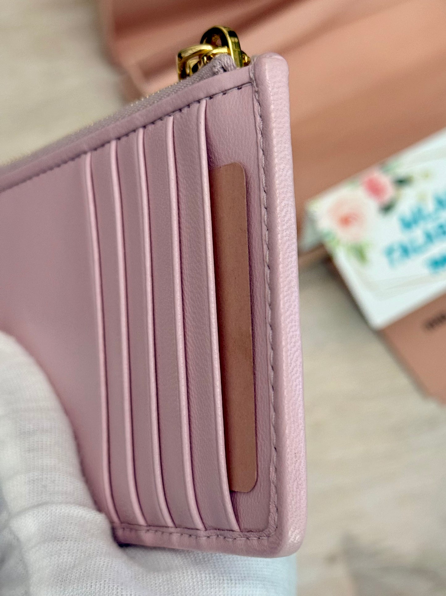 Miu Miu Matelasse Card Case Wallet in Pink