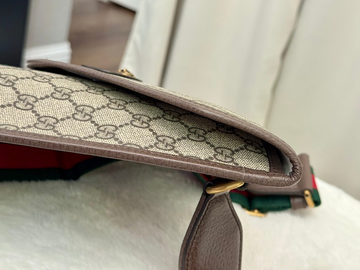 Gucci GG Supreme Monogram Web Medium Neo Vintage Messenger Flap Bag Beige