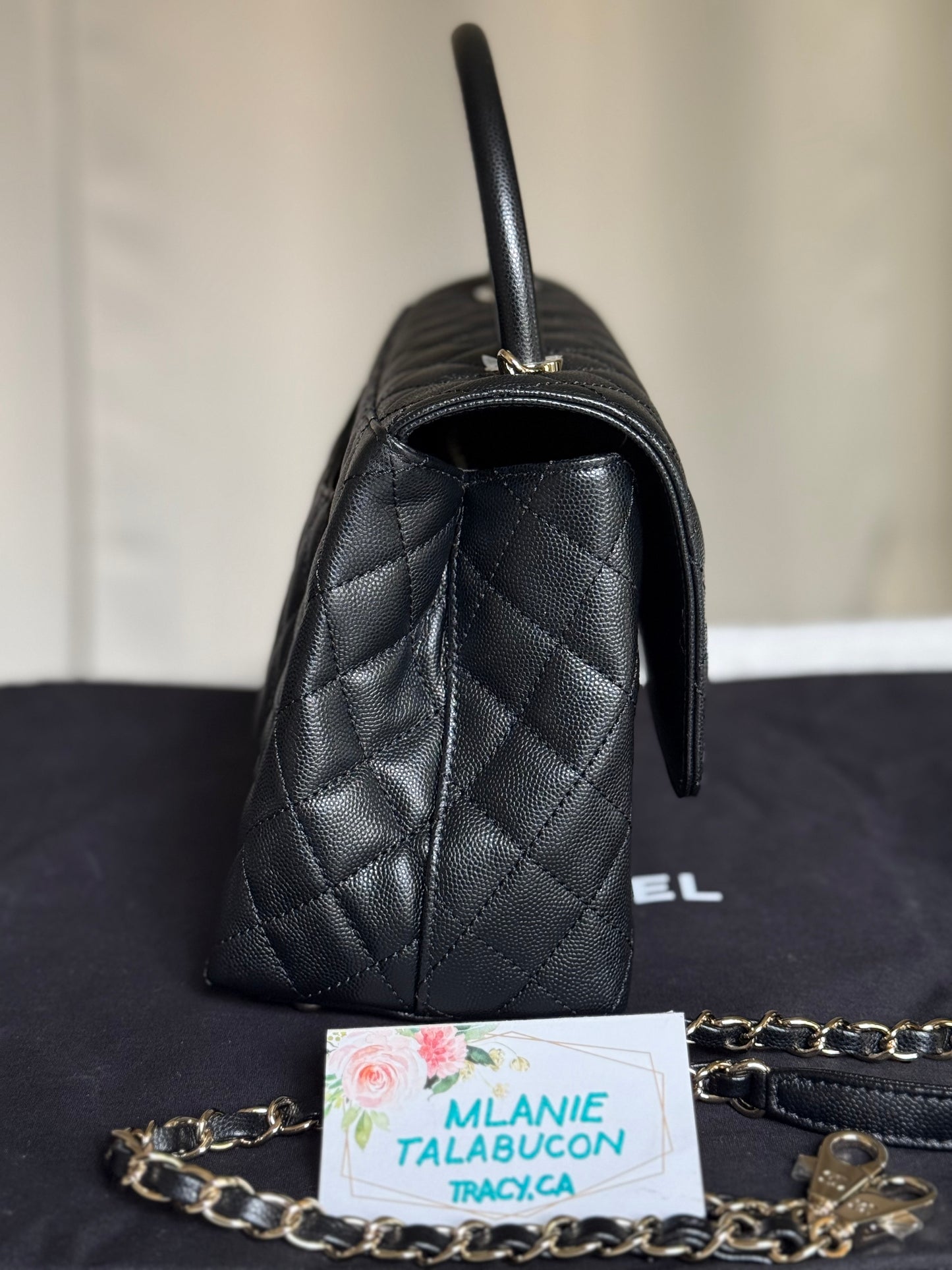 Chanel Coco Handle Black Caviar Champagne GHW