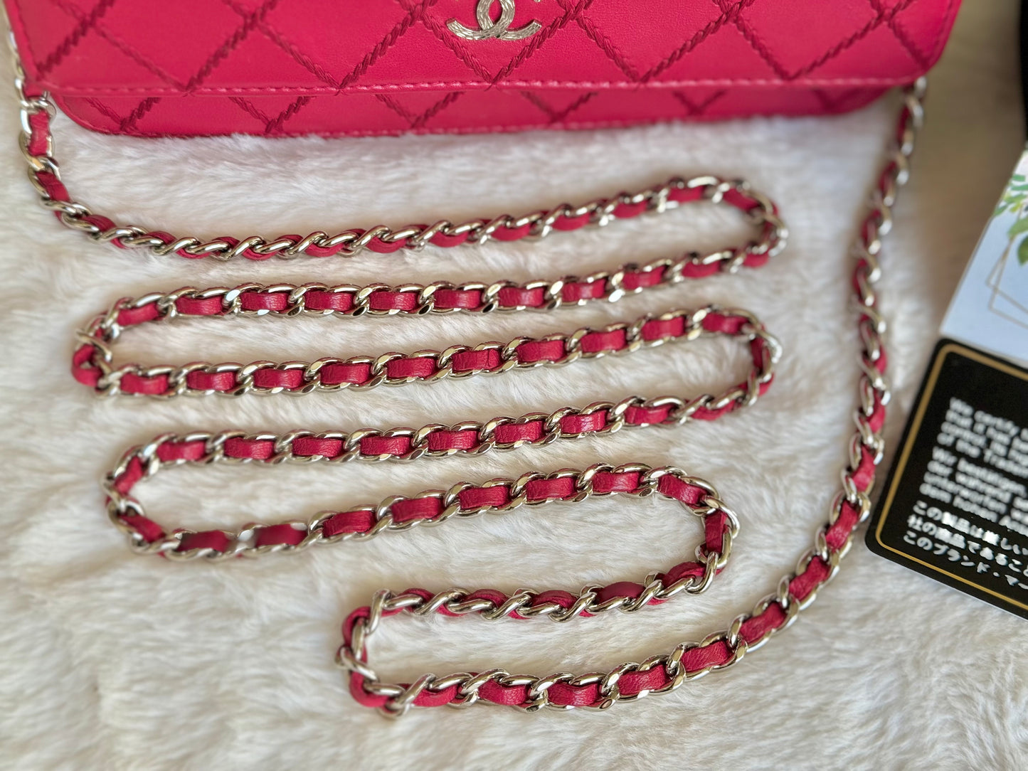 Chanel 14P Wild Stitch Lambskin Dark Pink with Silver HW Wallet on Chain
