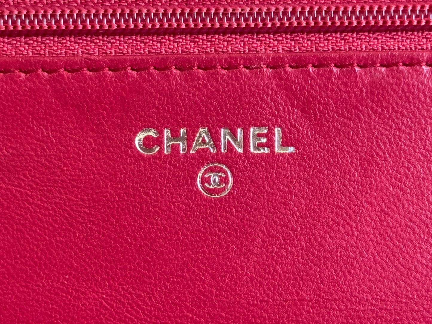 Chanel 14P Wild Stitch Lambskin Dark Pink with Silver HW Wallet on Chain