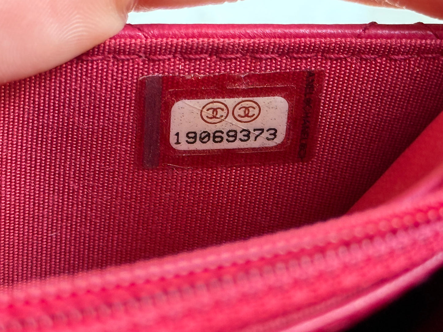 Chanel 14P Wild Stitch Lambskin Dark Pink with Silver HW Wallet on Chain