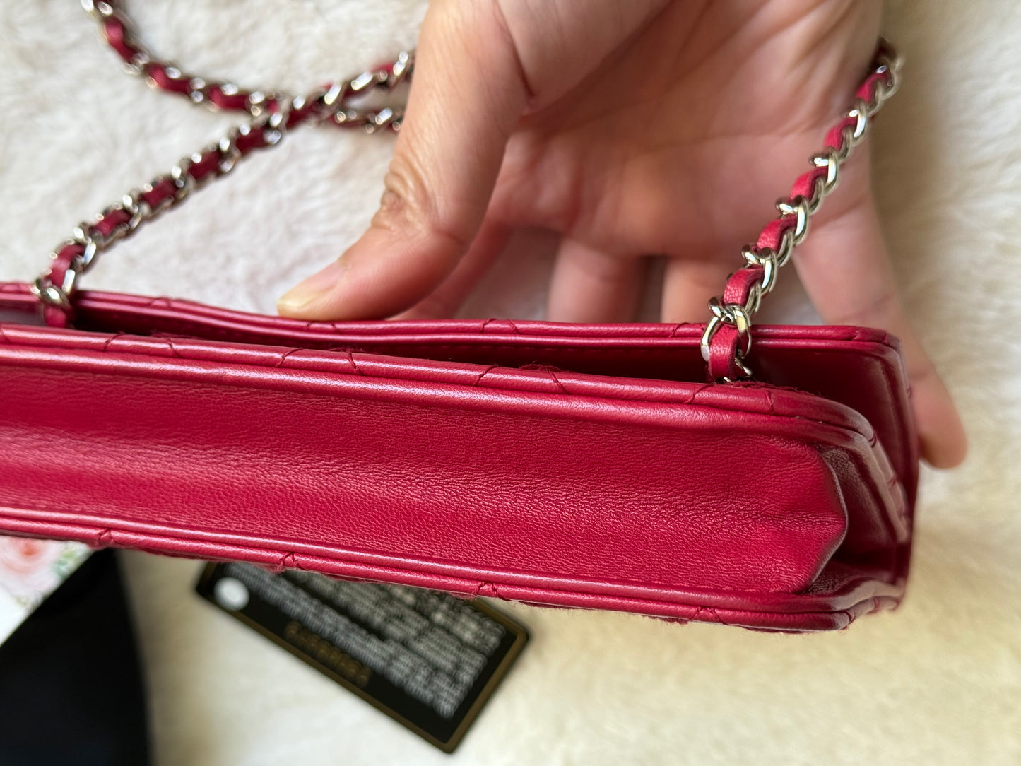Chanel 14P Wild Stitch Lambskin Dark Pink with Silver HW Wallet on Chain
