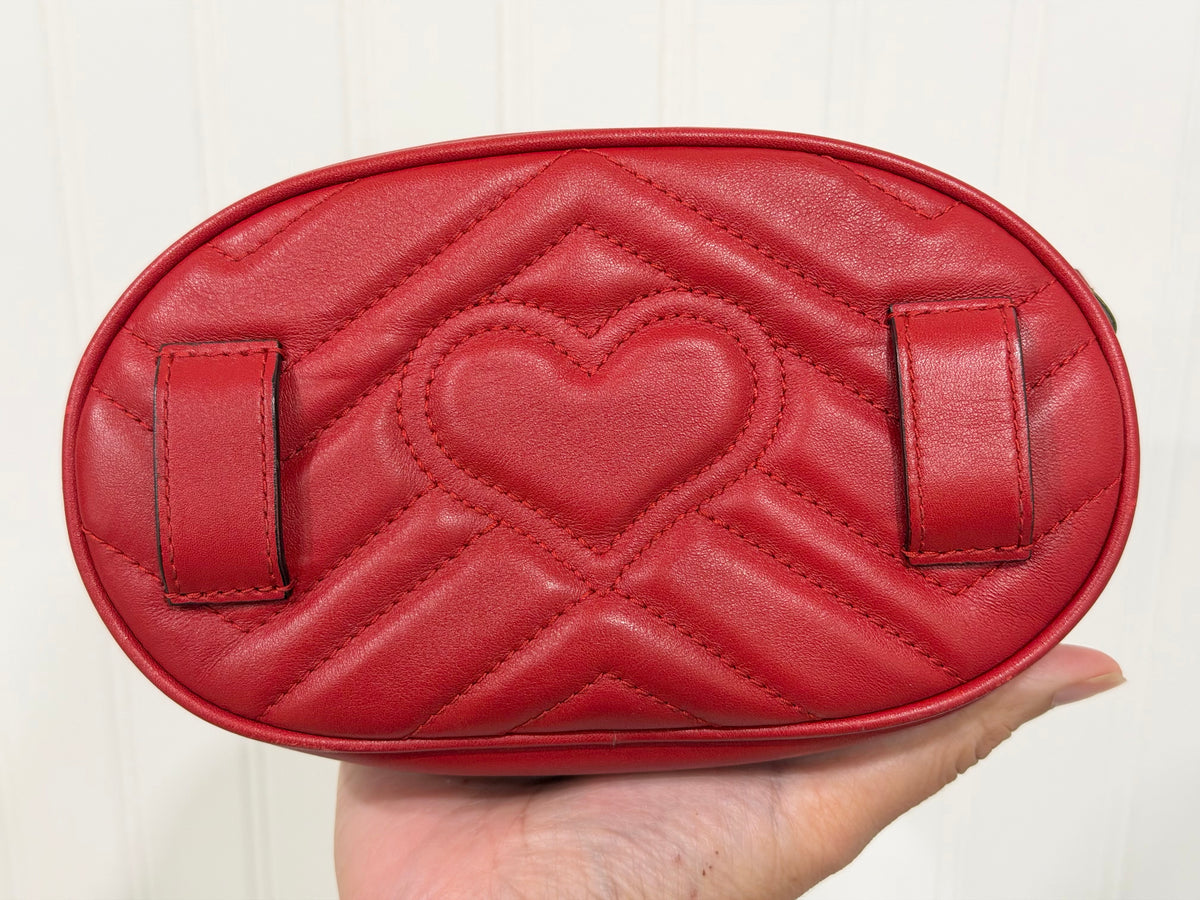Gucci GG Marmont Matelassé Belt Bag Hibiscus Red Aged Gold-tone HW