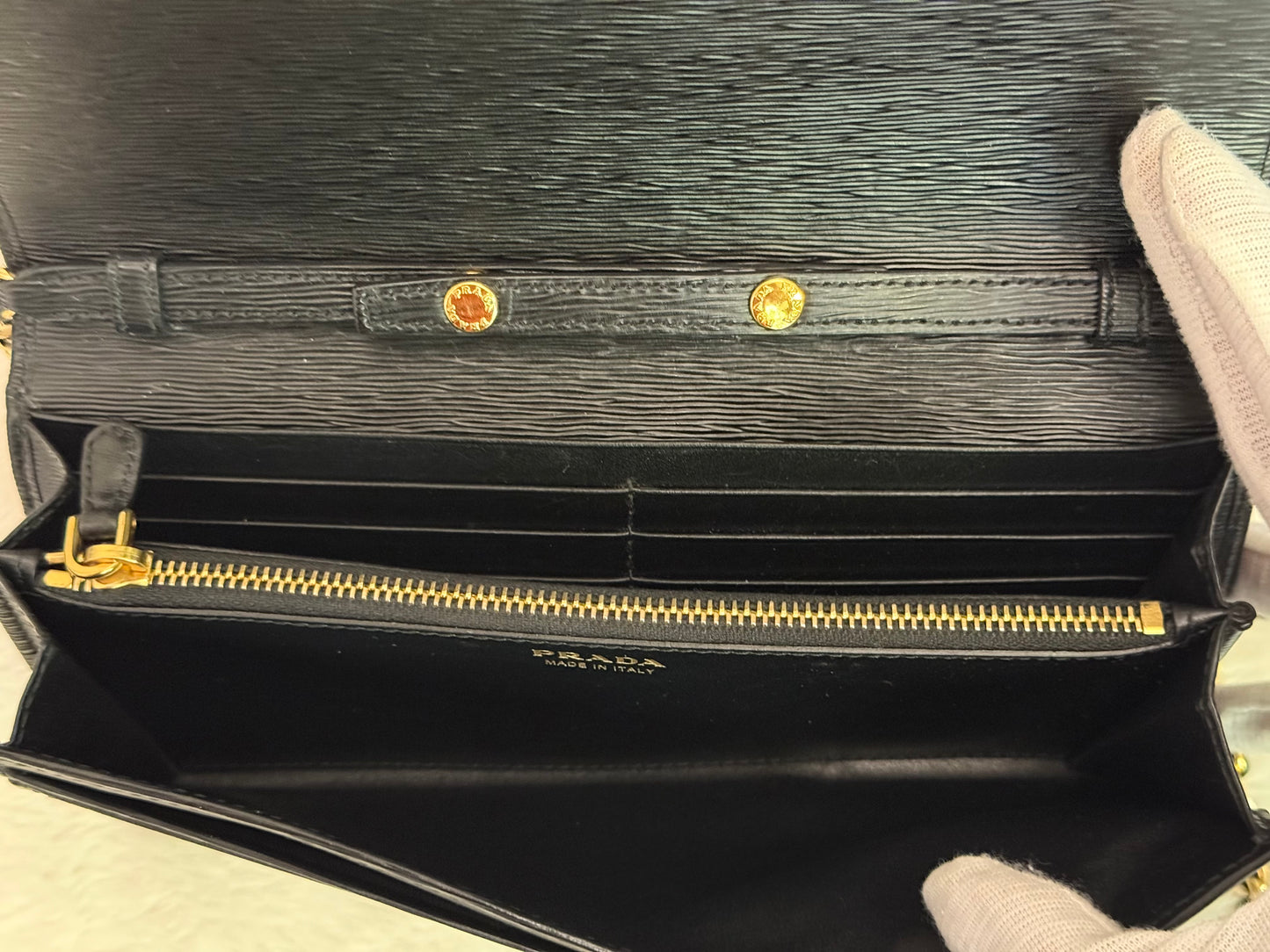 Prada Wallet on Chain Black Vitello Move Leather Clutch 1MT290