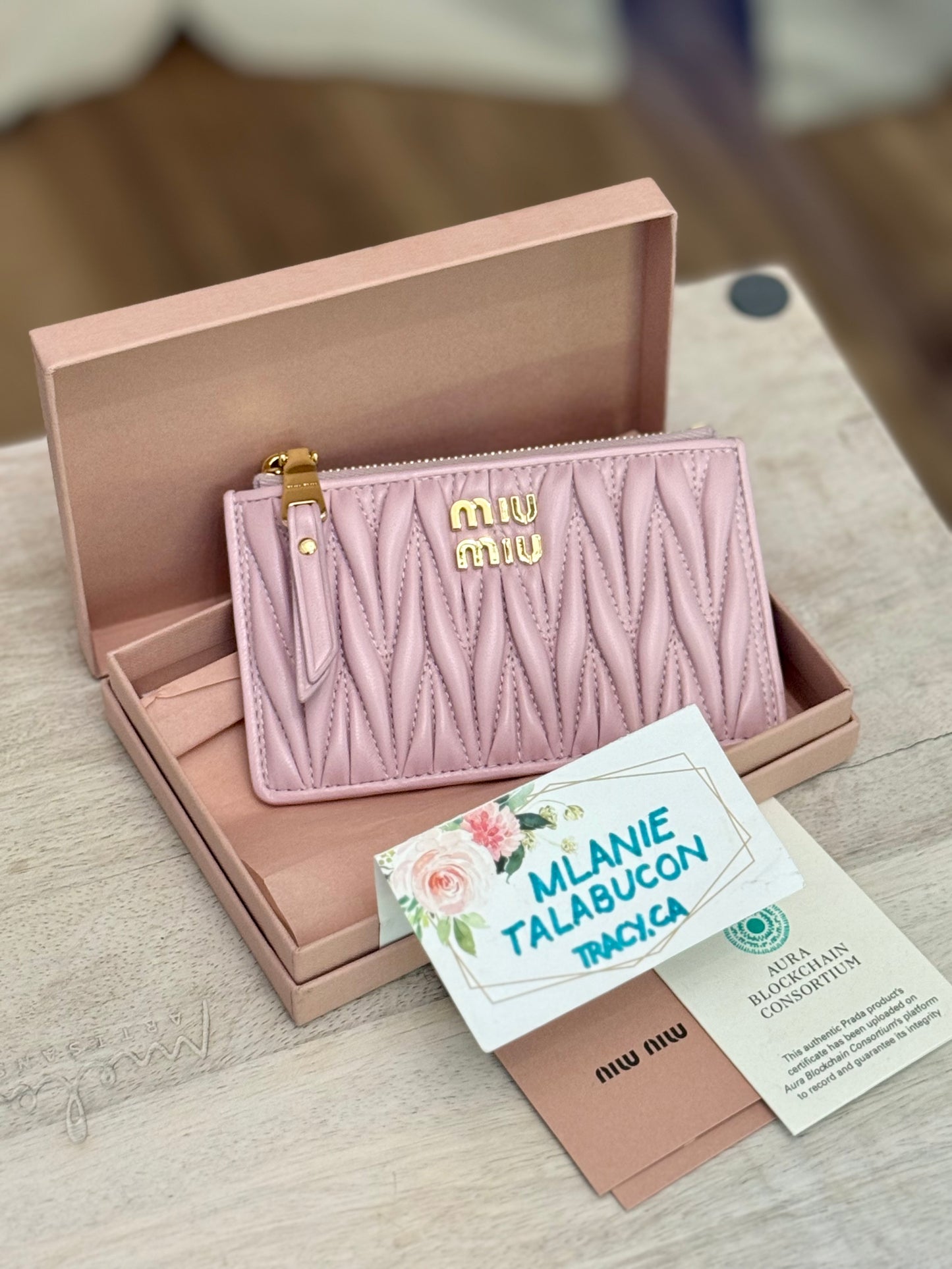 Miu Miu Matelasse Card Case Wallet in Pink