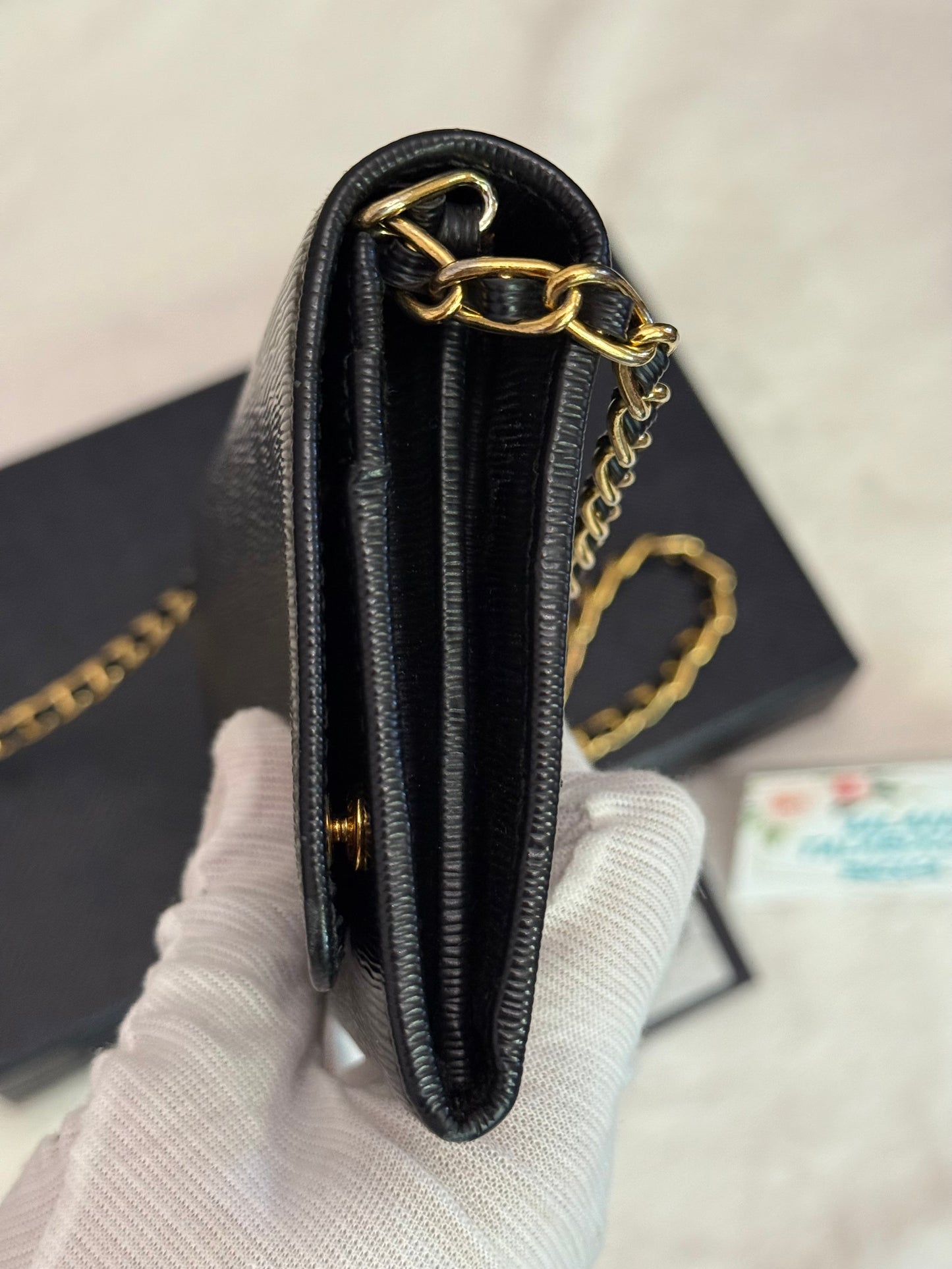Prada Wallet on Chain Black Vitello Move Leather Clutch 1MT290