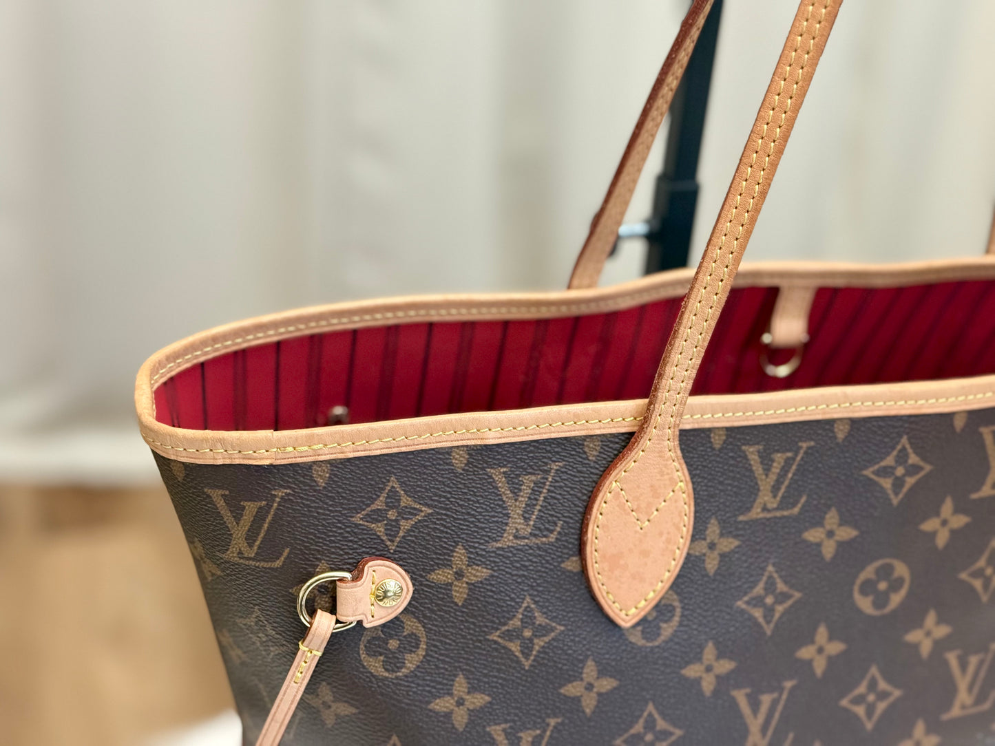 Louis Vuitton Neverfull MM Mono Cherry Bag and Pouch