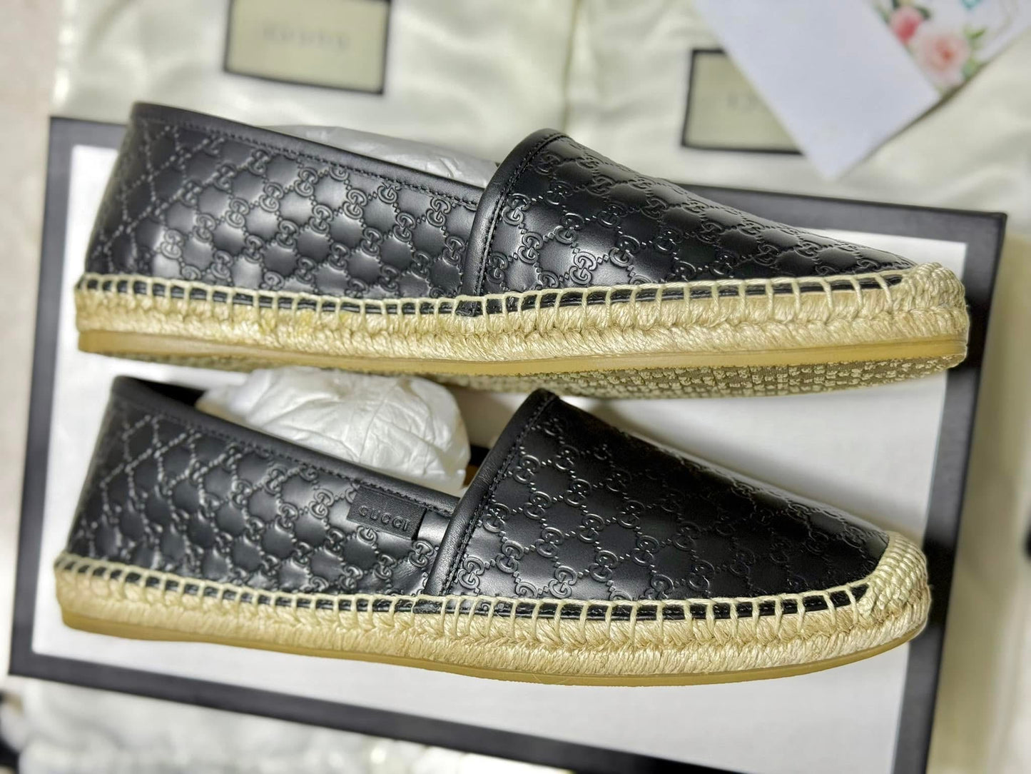 Gucci 567106 Microguccissima Black Leather Espadrilles Size 39.5