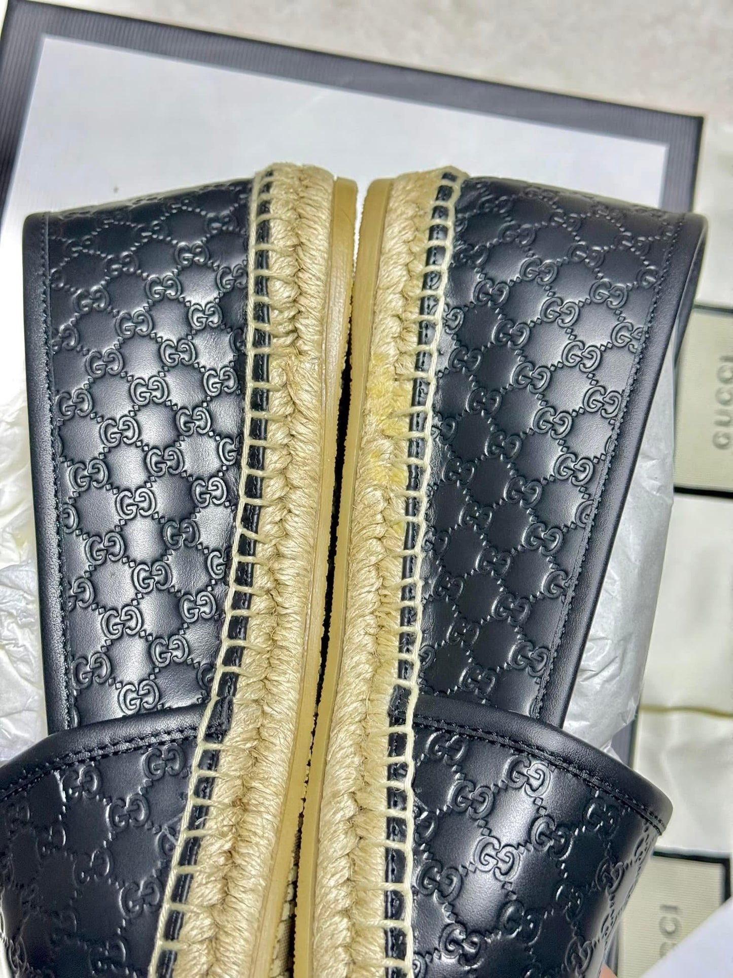 Gucci 567106 Microguccissima Black Leather Espadrilles Size 39.5