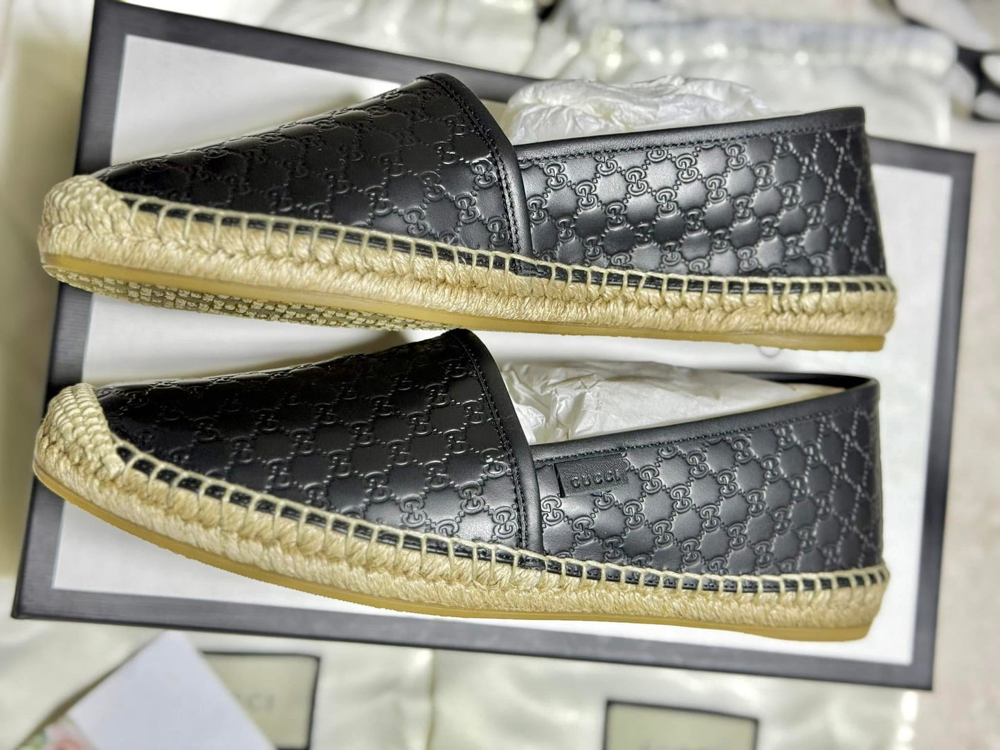 Gucci 567106 Microguccissima Black Leather Espadrilles Size 39.5