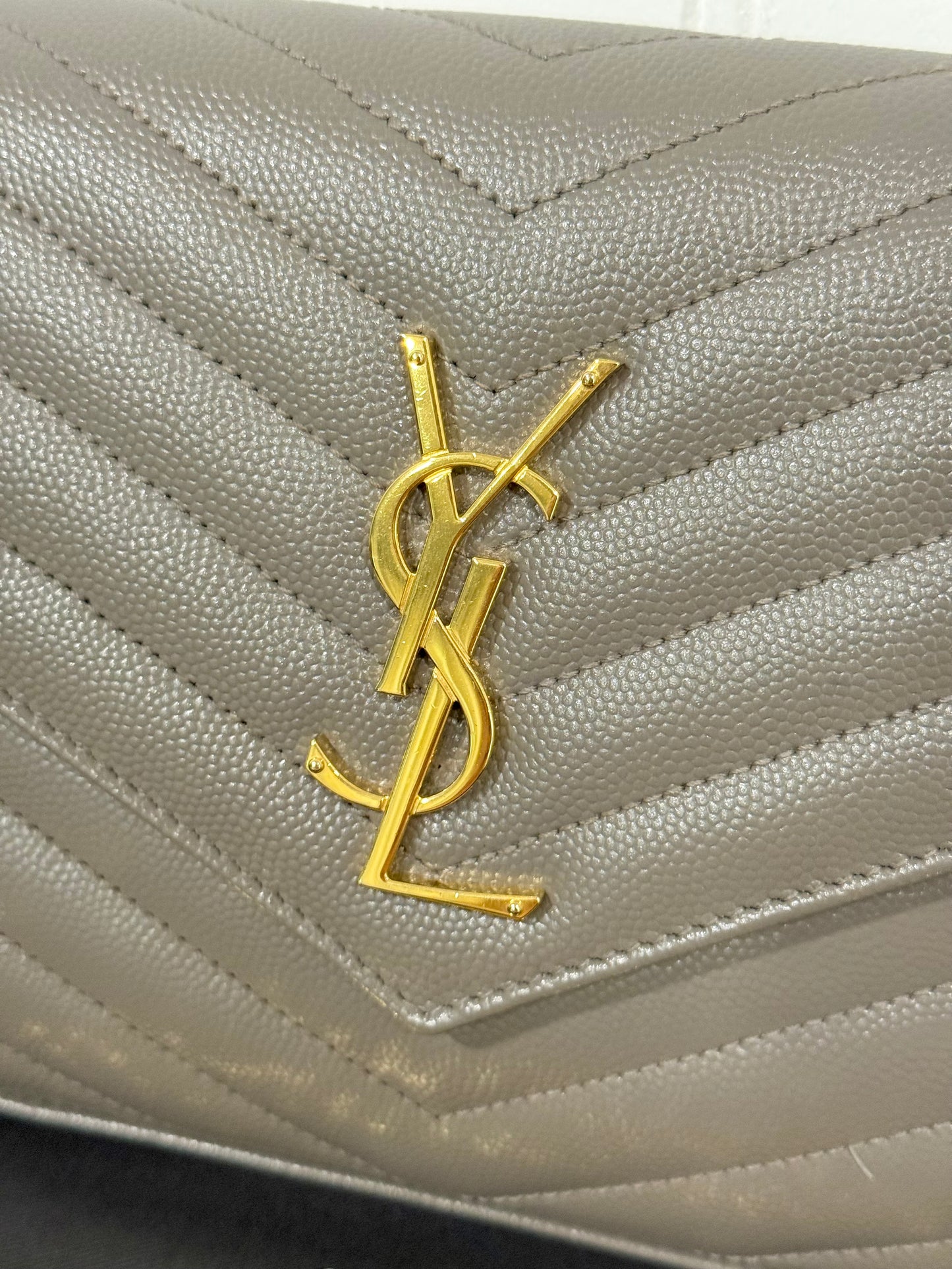 YSL Cassandre Wallet on Chain Fog Grained Leather with Gold HW
